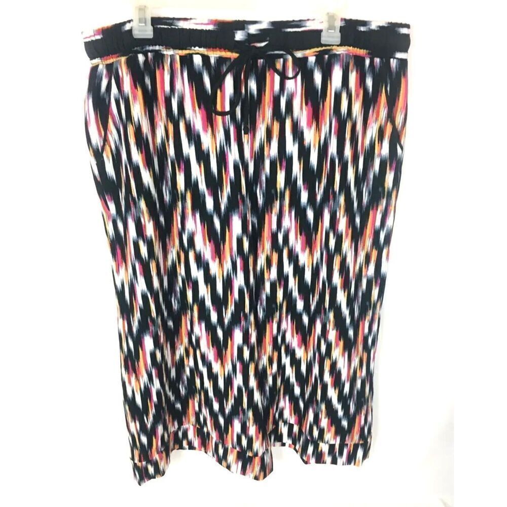 NY Collection Multi Color Printed Drawstring Capri Lounge Pants Stretch XL